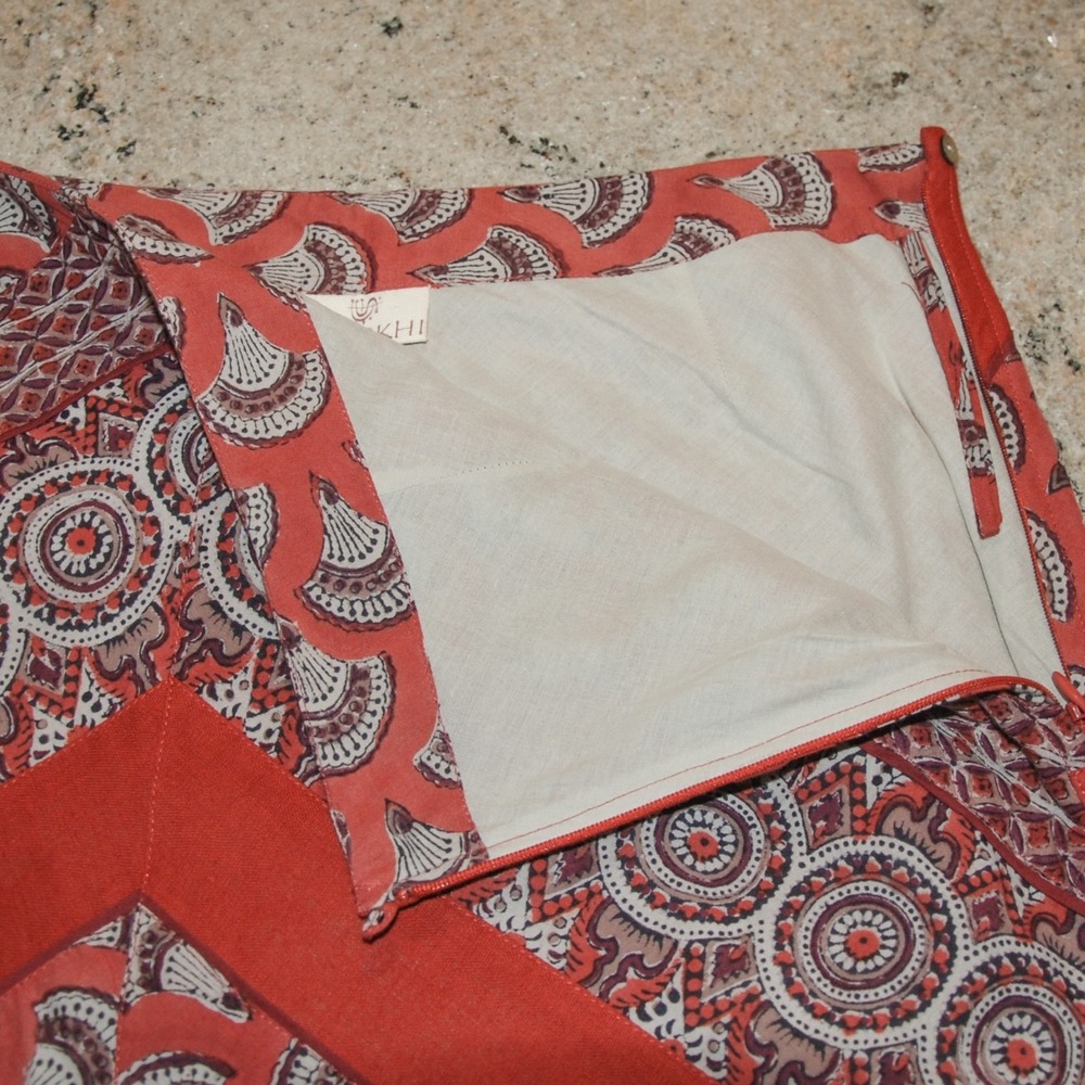 ANOKHI Women's Medium Lined Skirt 100% Cotton Rust Boho Hippie Chic - Picture 4 of 10
